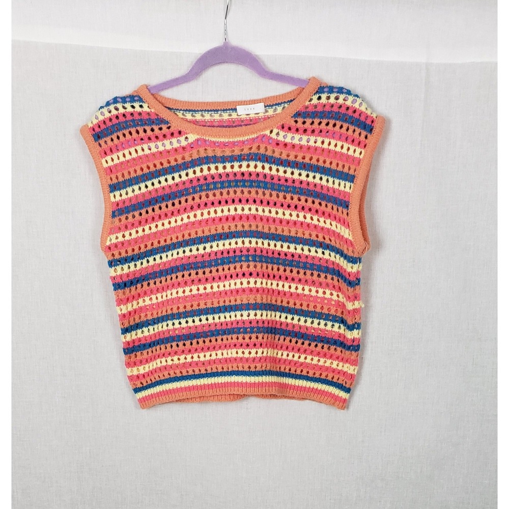 Lush Multi Color Striped Rainbow Crochet Sweater Kawaii Dopamine Boho‎ Retro